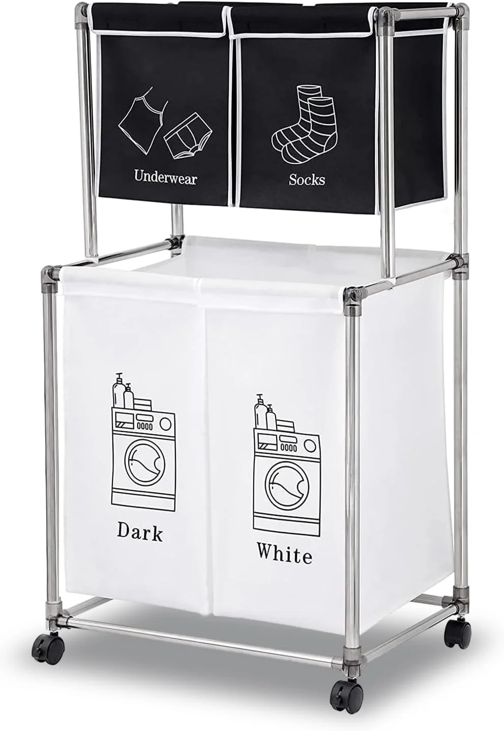 Vertical Laundry Sorter with Wheels - Divided Hamper Organizer, 4 Removable Bags