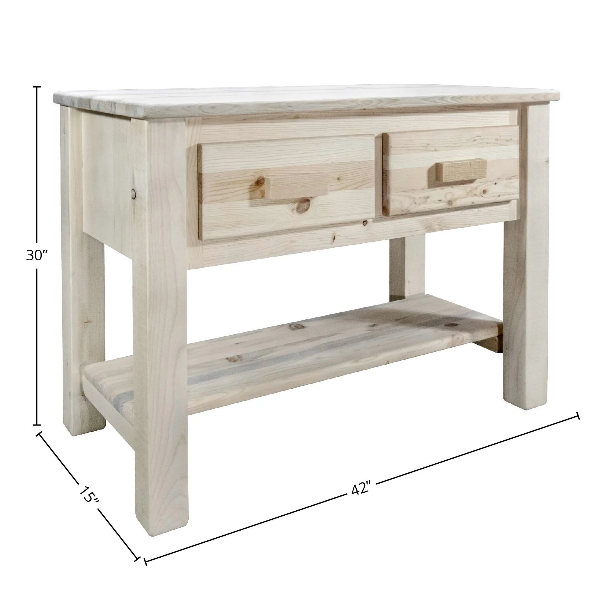 Homestead Collection Console Table w/ 2 Drawers, Clear Lacquer Finish