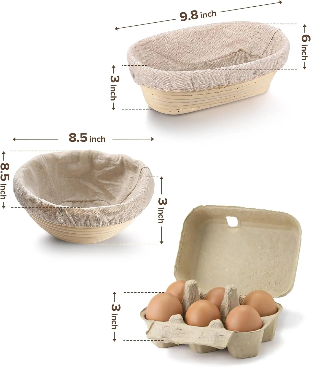 Bread Proofing Basket, Bread Making Kit 17Pcs, Sourdough Bread Baking Supplies, Proofing Bowls for Sourdough Bread, Sourdough Starter Kit, 10 inch Oval & 9 inch Round Basket