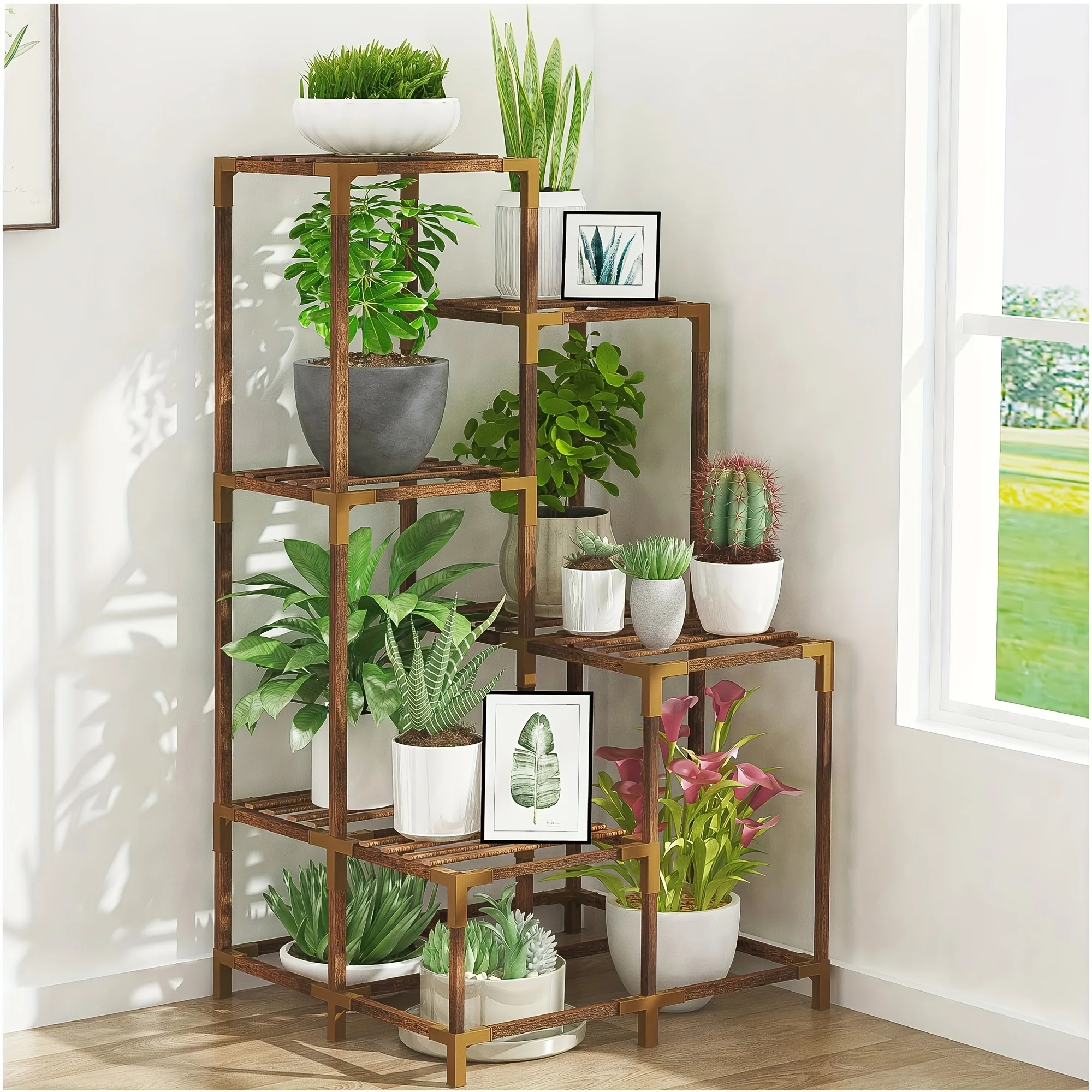 7-tier Corner Flower Stand That Can Hold Multiple Potted Plants, 40-inch Tall Flower Stand Suitable For Courtyard Gardens, Balconies, And Window, For Home Room Living Room Office Decor
