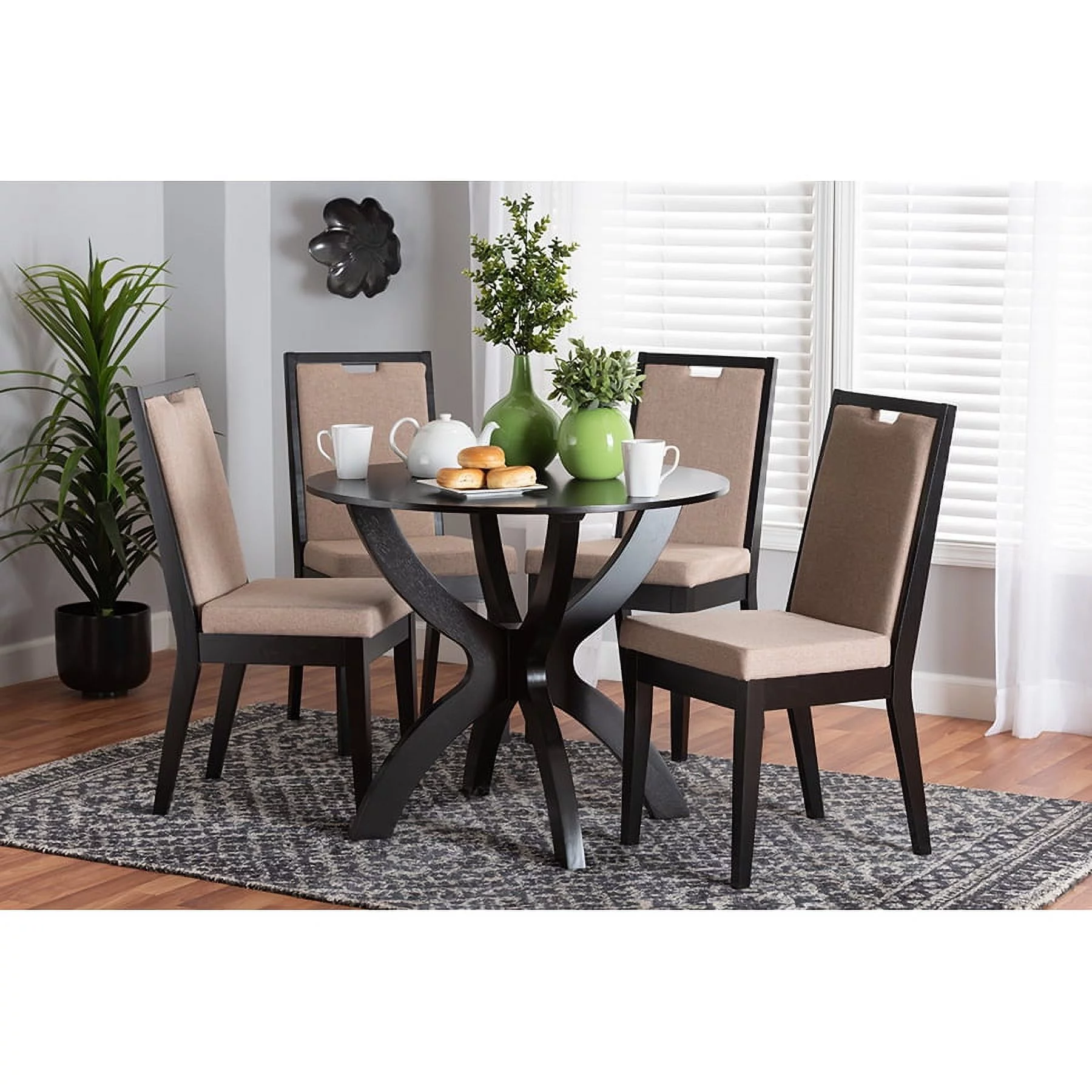 Baxton Studio Rika Modern Sand Fabric and Dark Brown Finished Wood 5-Piece Dining Set