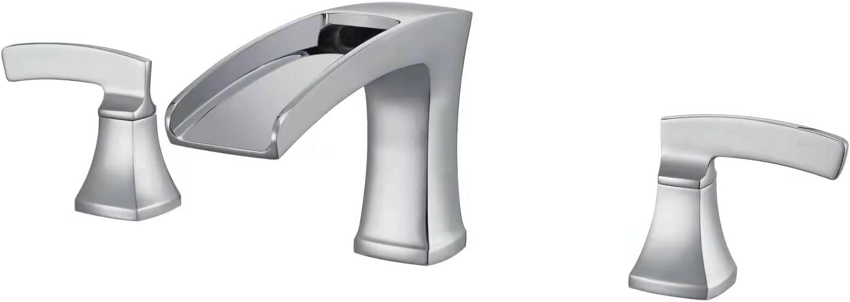 Tub Faucet Roman Waterfall Tub Filler Chrome Deck Mount Bathtub Faucets 3 Hole Brass Bathroom Faucets with 2 Handles