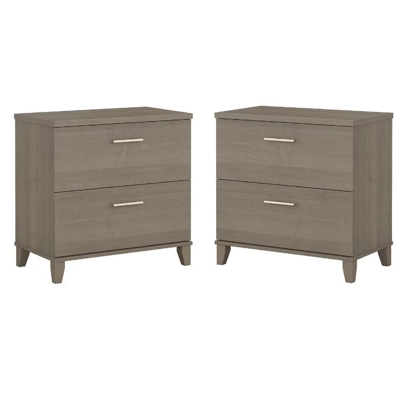 Home Square 2 Drawer Wood Filing Cabinet Set in Ash Gray (Set of 2)