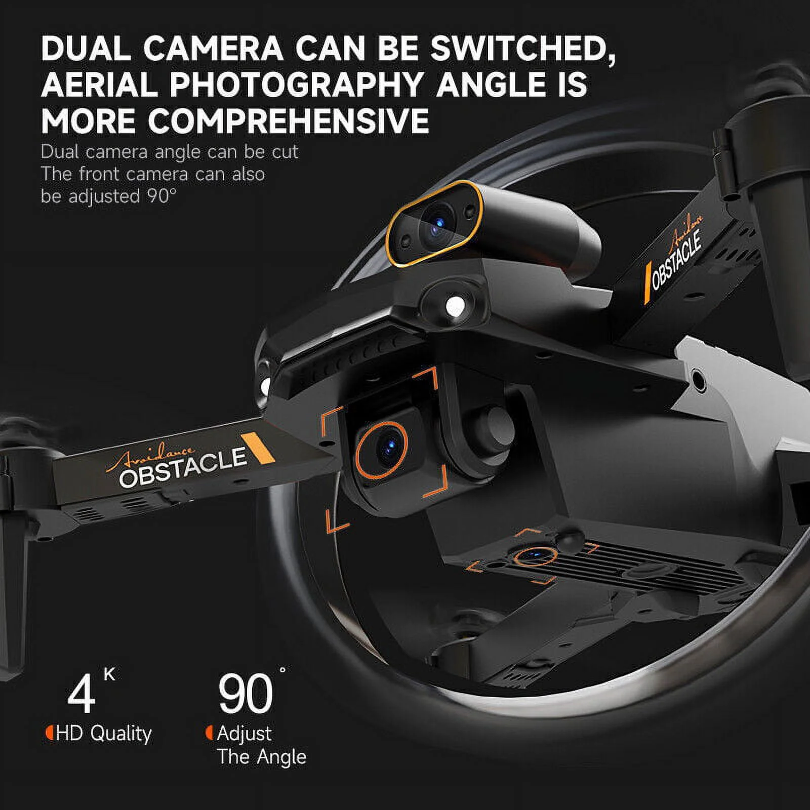 JahyElec 2023 RC Drone With 4K HD Dual Camera WiFi FPV Foldable Quadcopter w/ Battery(Black)