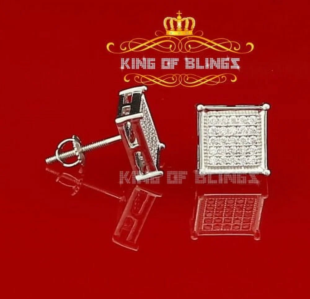 King of Bling's 0.50ct Cubic Zirconia 925 White Sterling Silver Women's Hip Hop Square Earrings