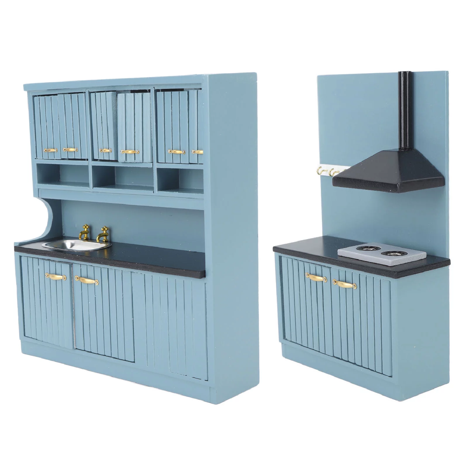 Goldmeet Dollhouse Kitchen Furniture Kit Innovative Hand Crafted 1:12 Scale Wooden Dollhouse Furniture Set Dark Blue