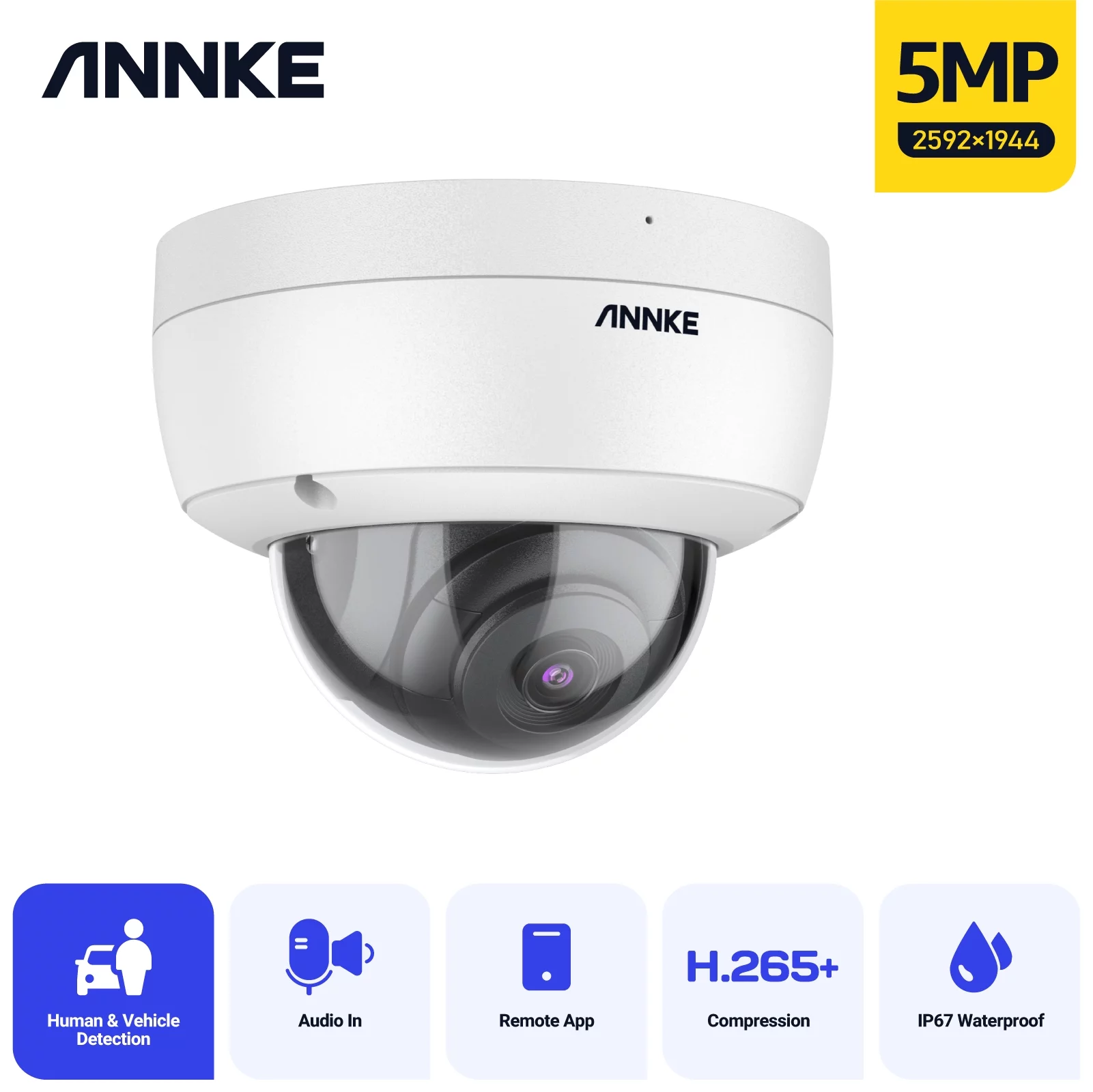 ANNKE Dome 5MP Poe Security IP Camera Super HD H.265+ with 100 ft EXIR 2.0 Night Vision,120 dB WDR & 3D DNR,Support 256 GB TF Card,Remote Access Built-in Mic,IP67 Weatherproof