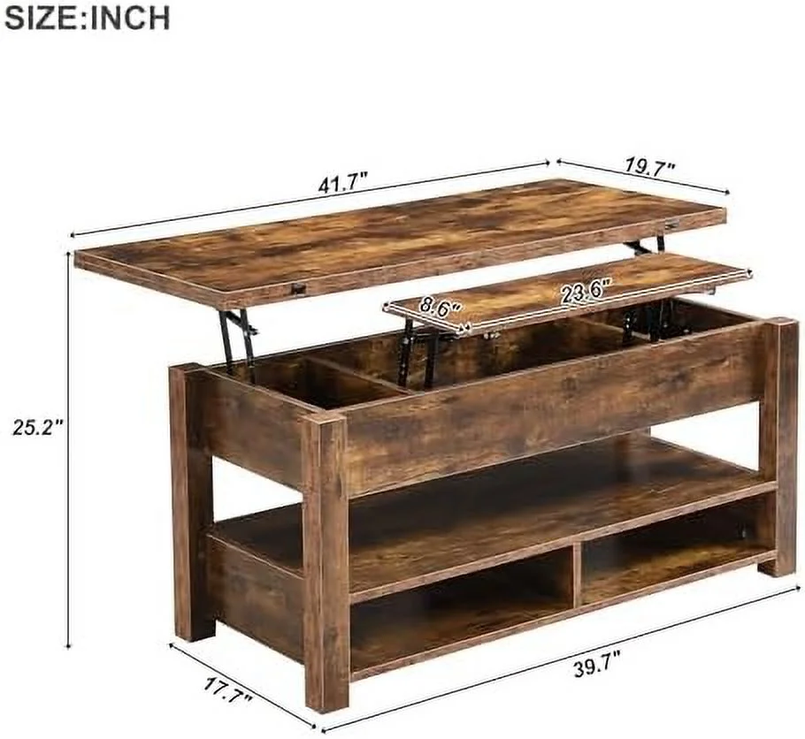 YPDCHB Lift Top Coffee Table with Open Shelves Modern Multi-Functional Coffee Table for Living Room 3 in 1 Lift-Top Coffee Table