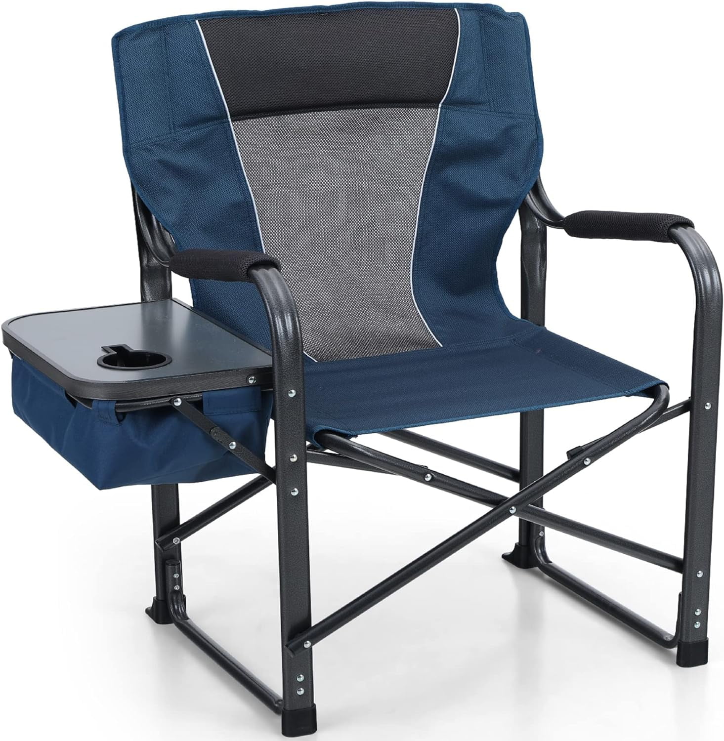 Director Chair with Side Table Heavy Duty Portable Chair with Cup Holder Cooler Bag Steel Outdoor Folding Chair for Adults Oversized Lawn Chair for Camping, Picnic，Capacity-350 lbs
