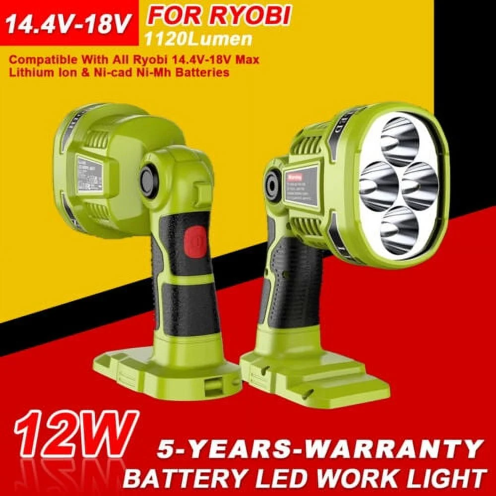 For Ryobi Cordless LED Work Light 12W 1120LM Job Site Light for Ryobi 18V Li-ion