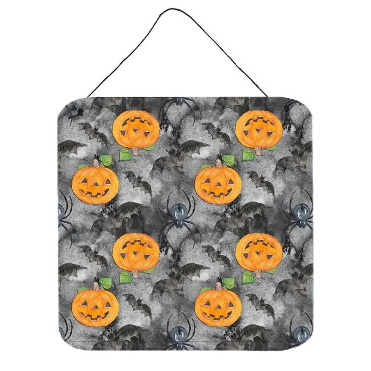 Watecolor Halloween Jack-O-Lantern Bats Wall or Door Hanging Prints - 6 x 6 in.