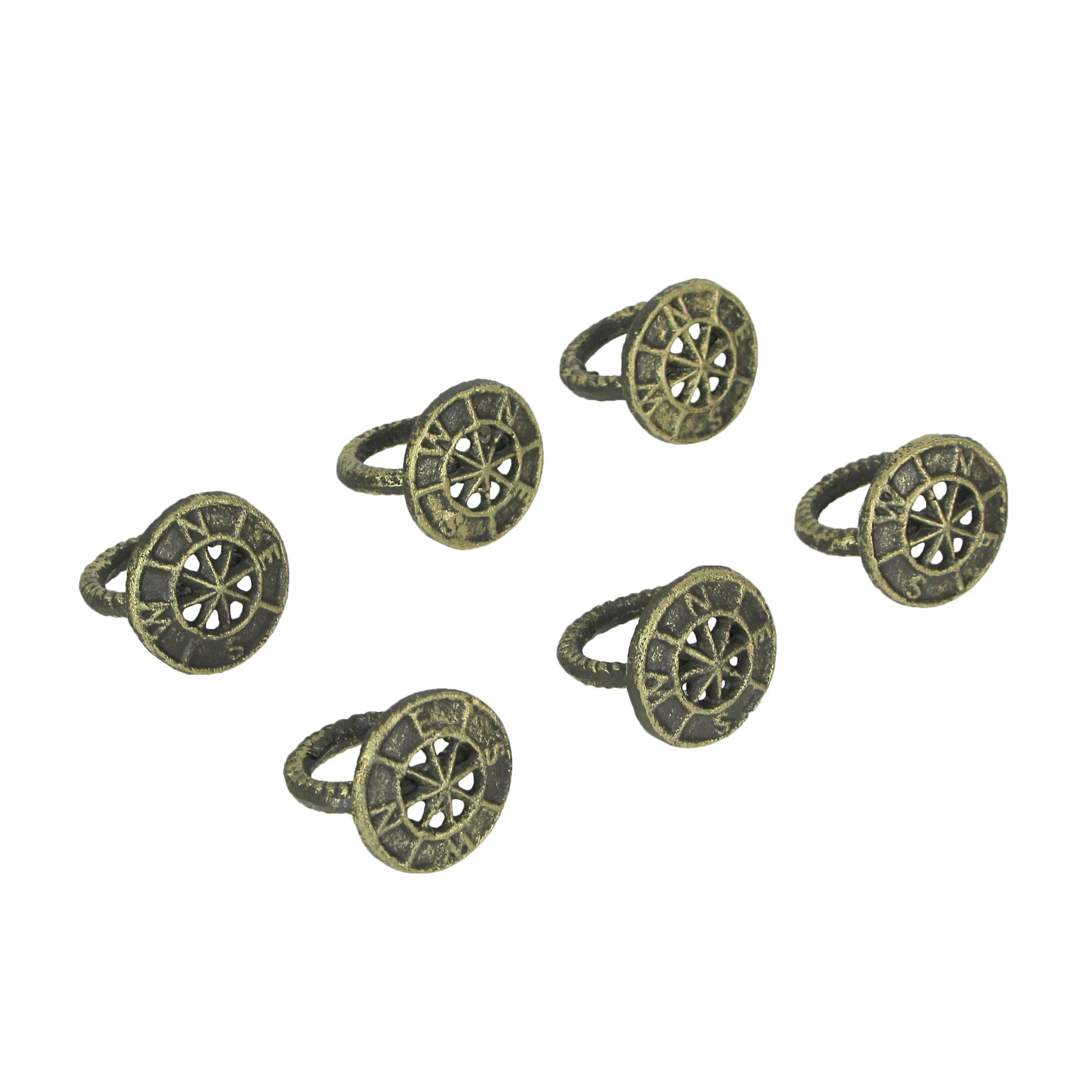 Zeckos Cast Iron Nautical Compass Rose Napkin Rings Set of 6
