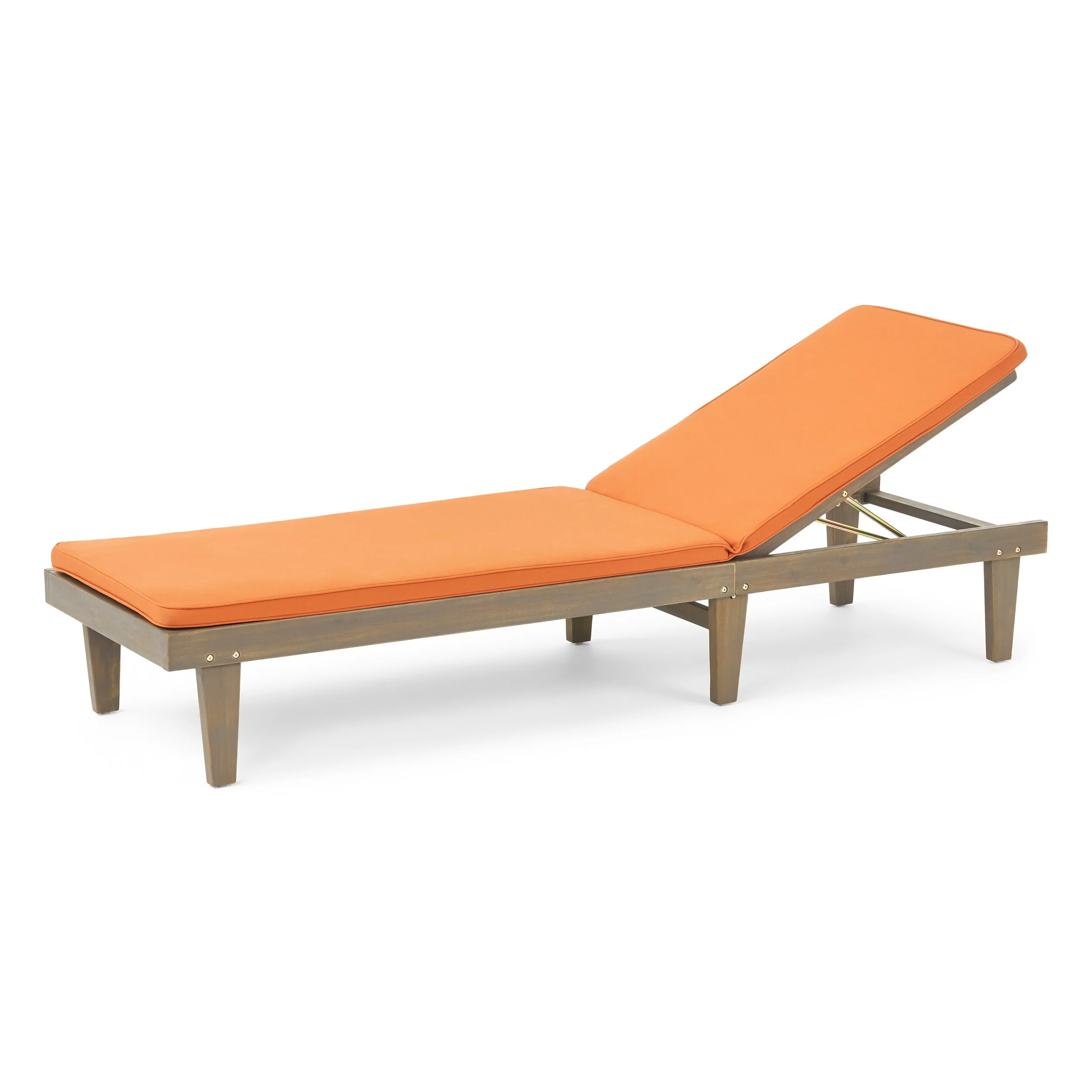 Christopher Knight Home Nadine Outdoor Acacia Wood Cushioned Chaise Lounge Set by  Gray Finish+Rust Orange Cushion