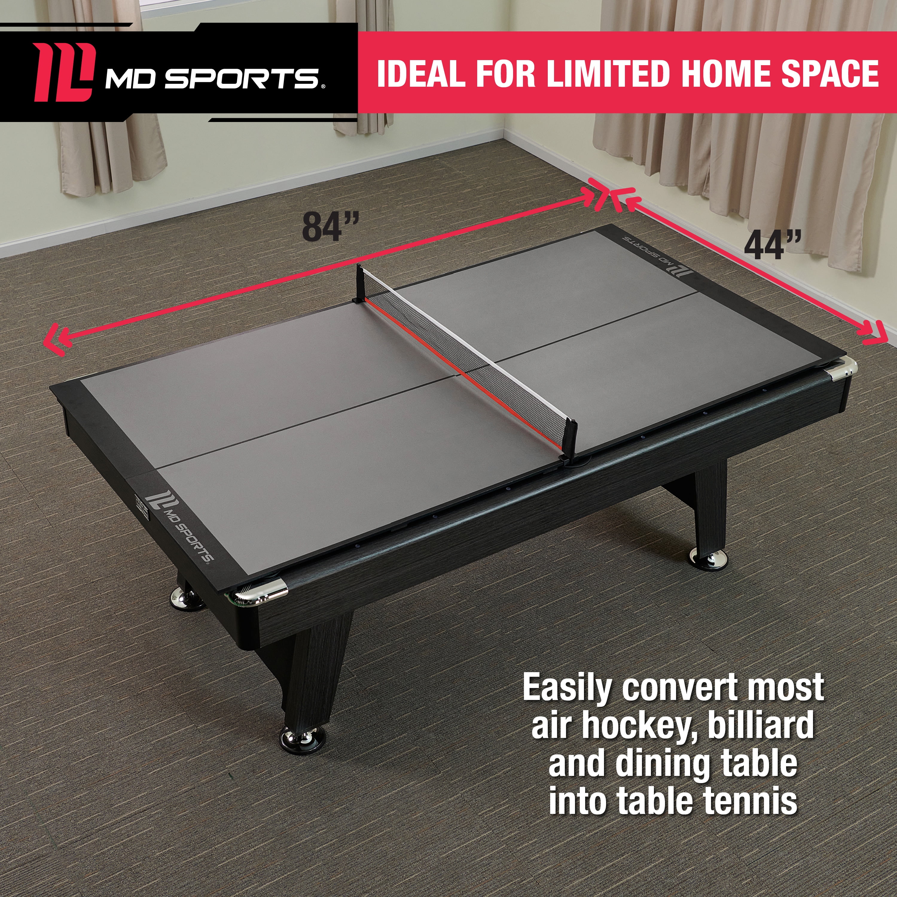 MD Sports Indoor Foldable Table Tennis Conversion Top, Gray, 84