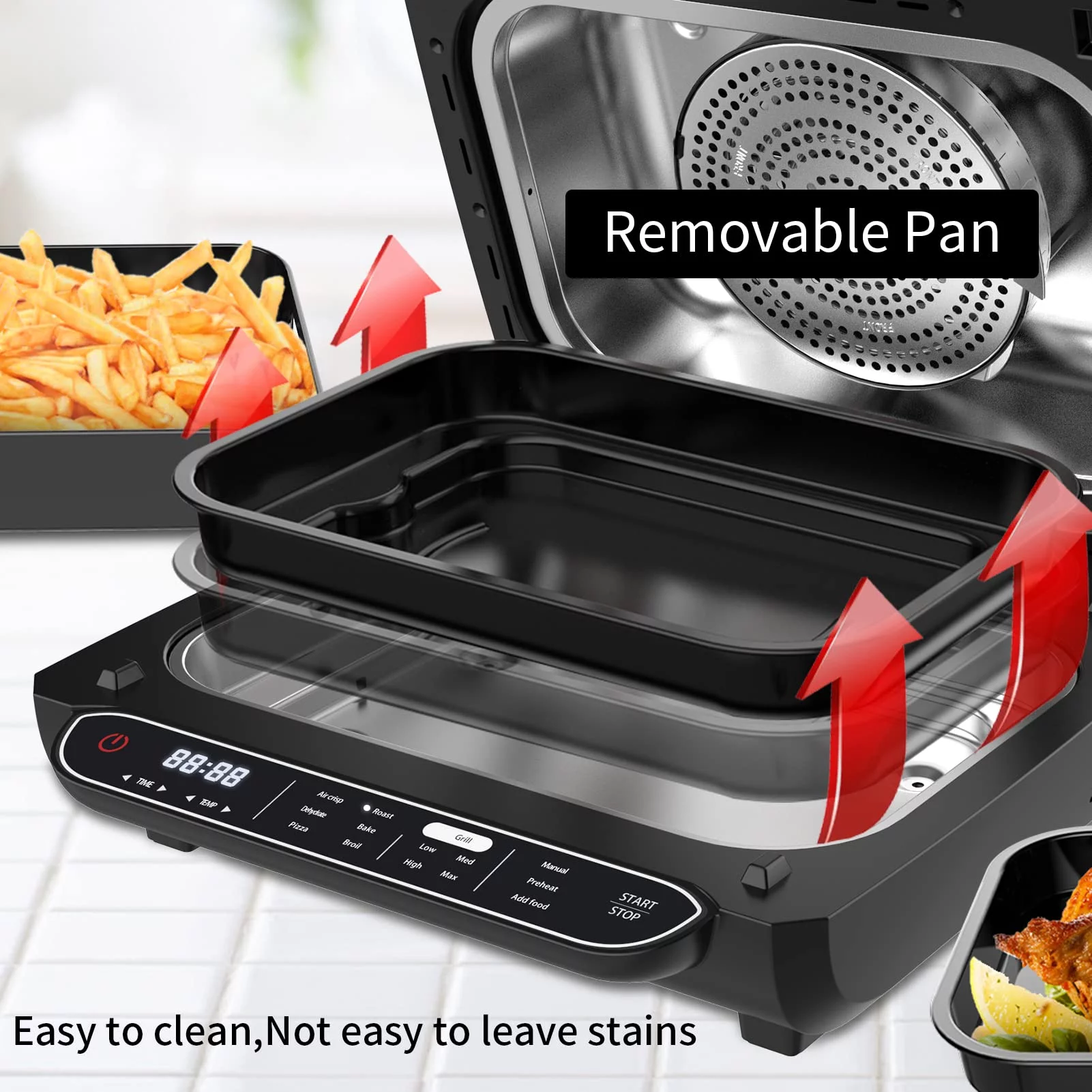 Geek Chef Smart Indoor XL Air Fryer Grill Combo,40 Recipes & 7-in-1 Cooking Functions, Smokeless & Oilless Cooker, Digital Electric Countertop Grill, Temp & Time Control, ETL Certified, 1700W, Black