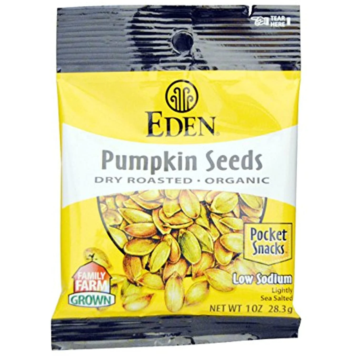 Eden Organic Pumpkin Seeds, Dry Roasted And Salted, Pocket Snacks, 1 Ounce (Pack Of 12)
