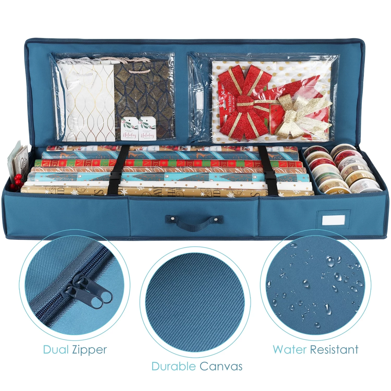 Hearth & Harbor Christmas Wrapping Paper & Holiday Accessories Storage Organizer Box Heavy Duty