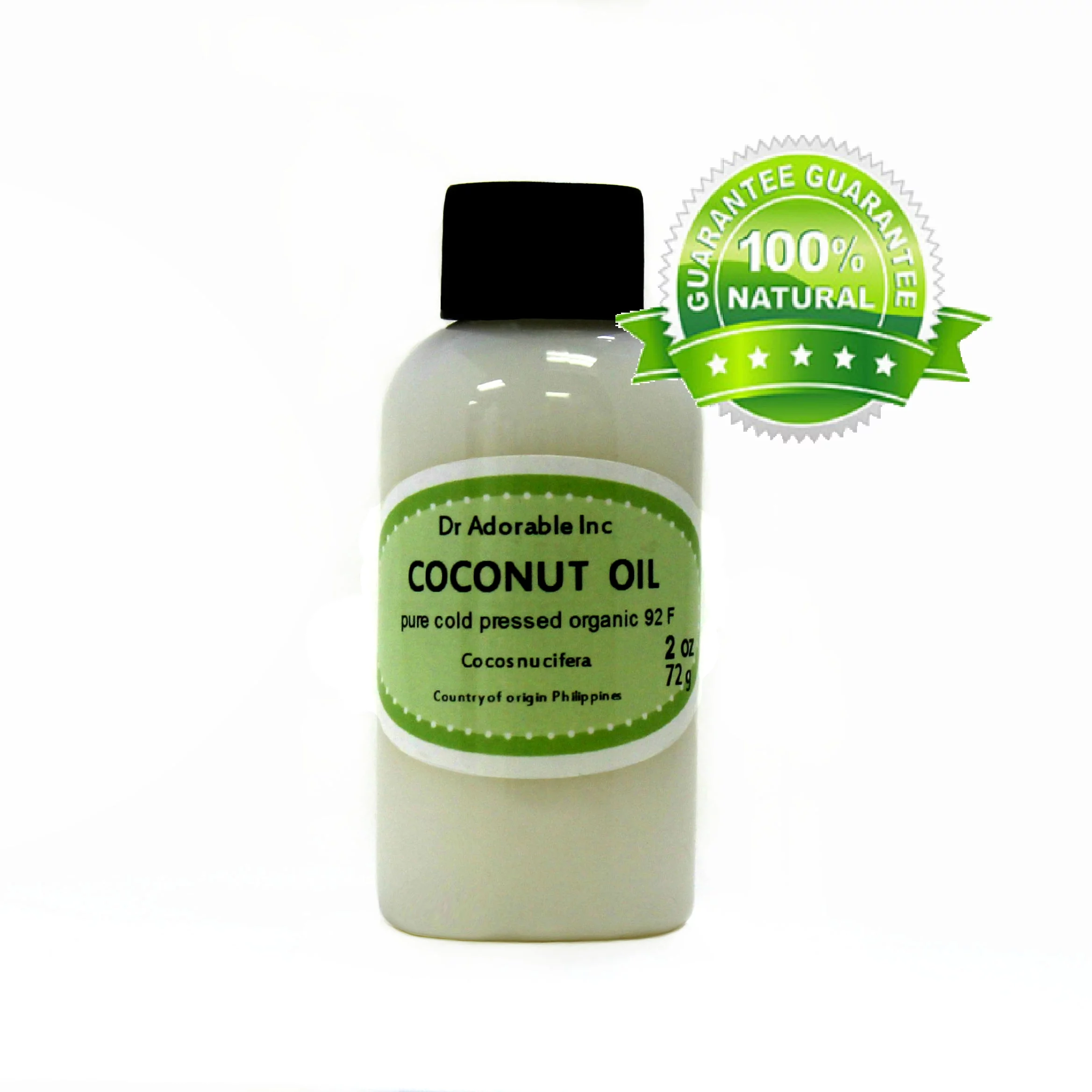 Dr. Adorable - 100% Pure Coconut 92 F Oil Organic Cold Pressed Refined Moisturizing Oil For Face Skin Hair - 2 oz