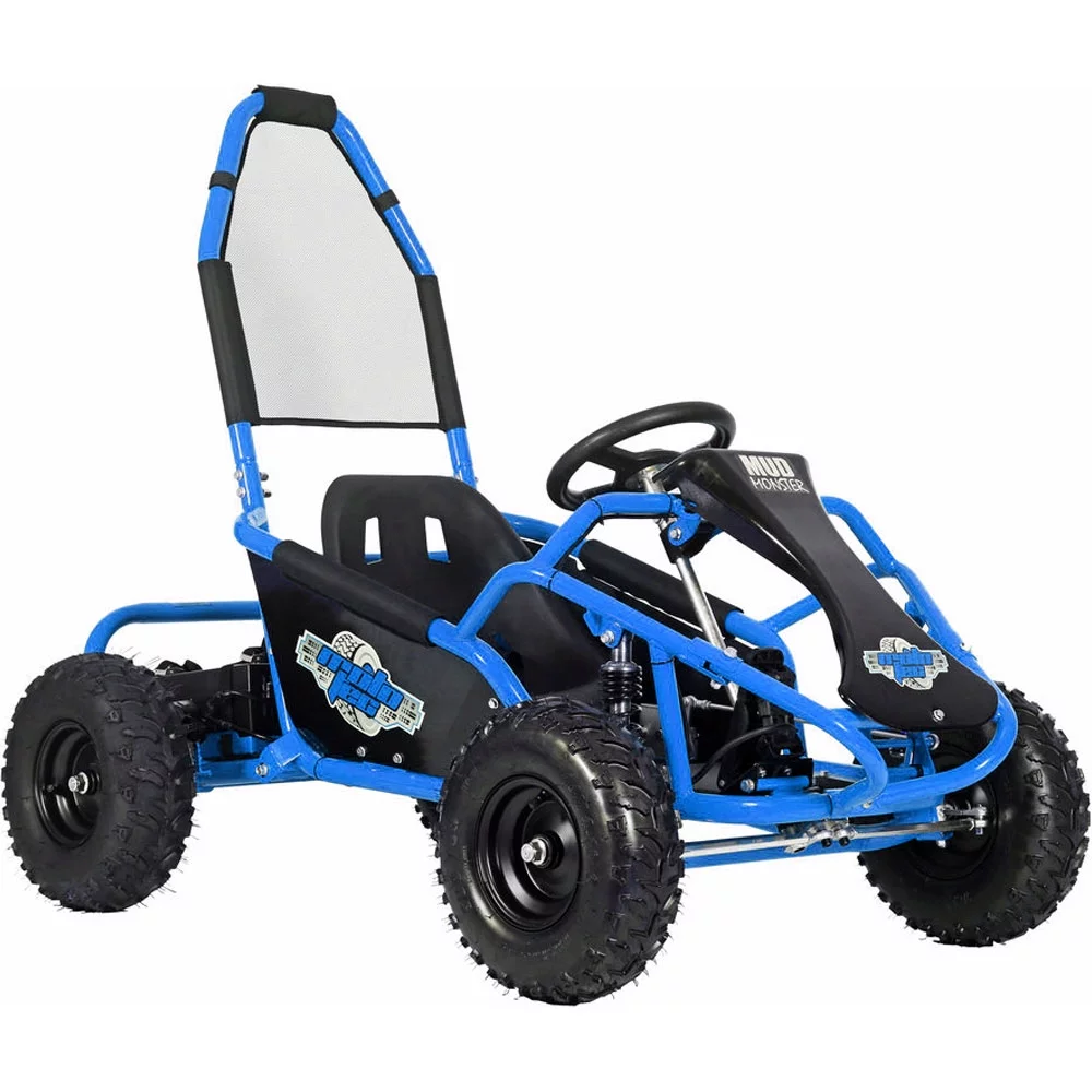 MotoTec Mud Monster Kids Electric 48V 1000w Go Kart Full Suspension, Blue