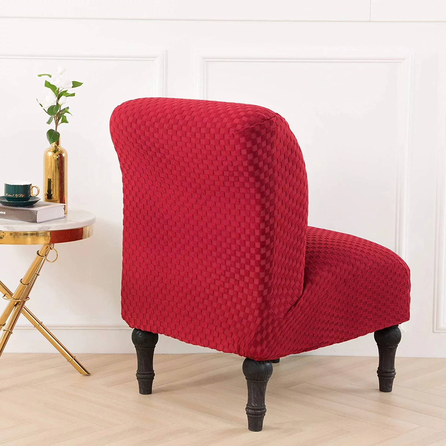 TOPCHANCES Stretch Textured Grid Armless Wing Back Chair Slipcover,  Armless Accent Chair Cover Universal Removable Washable