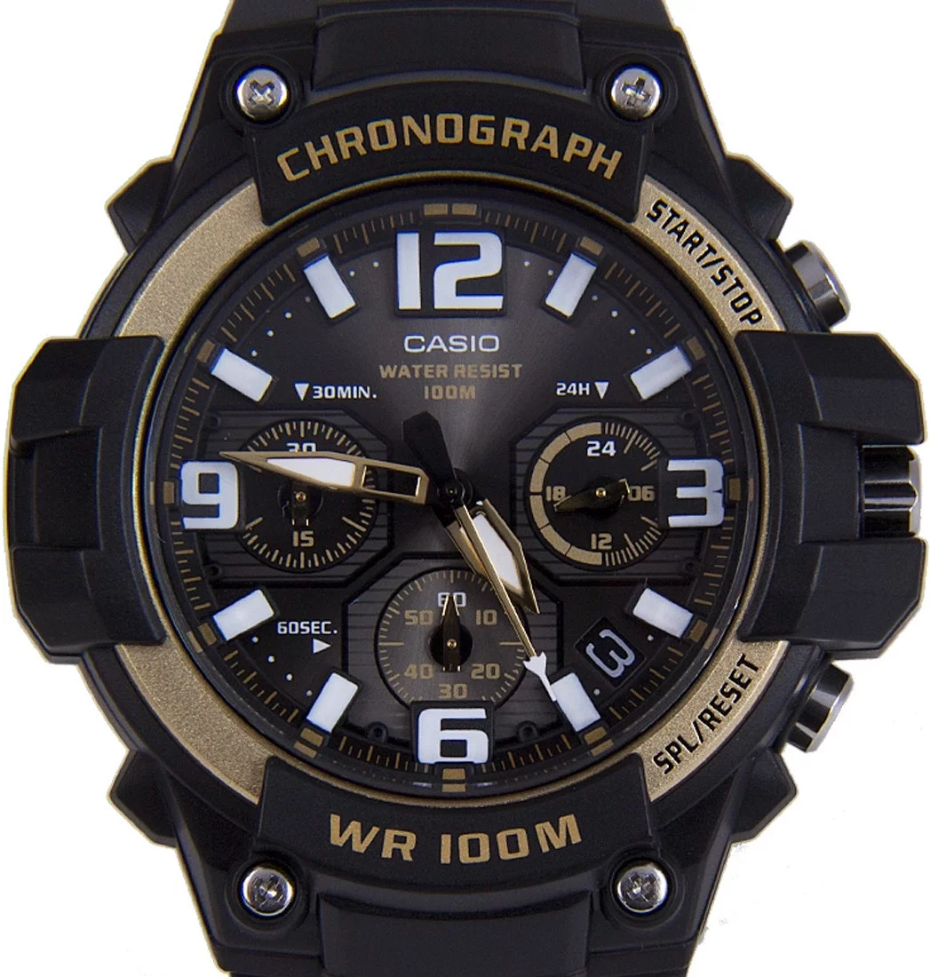 Men's Black/Gold Chronograph Watch, Resin Strap, MCW100H-9A2V
