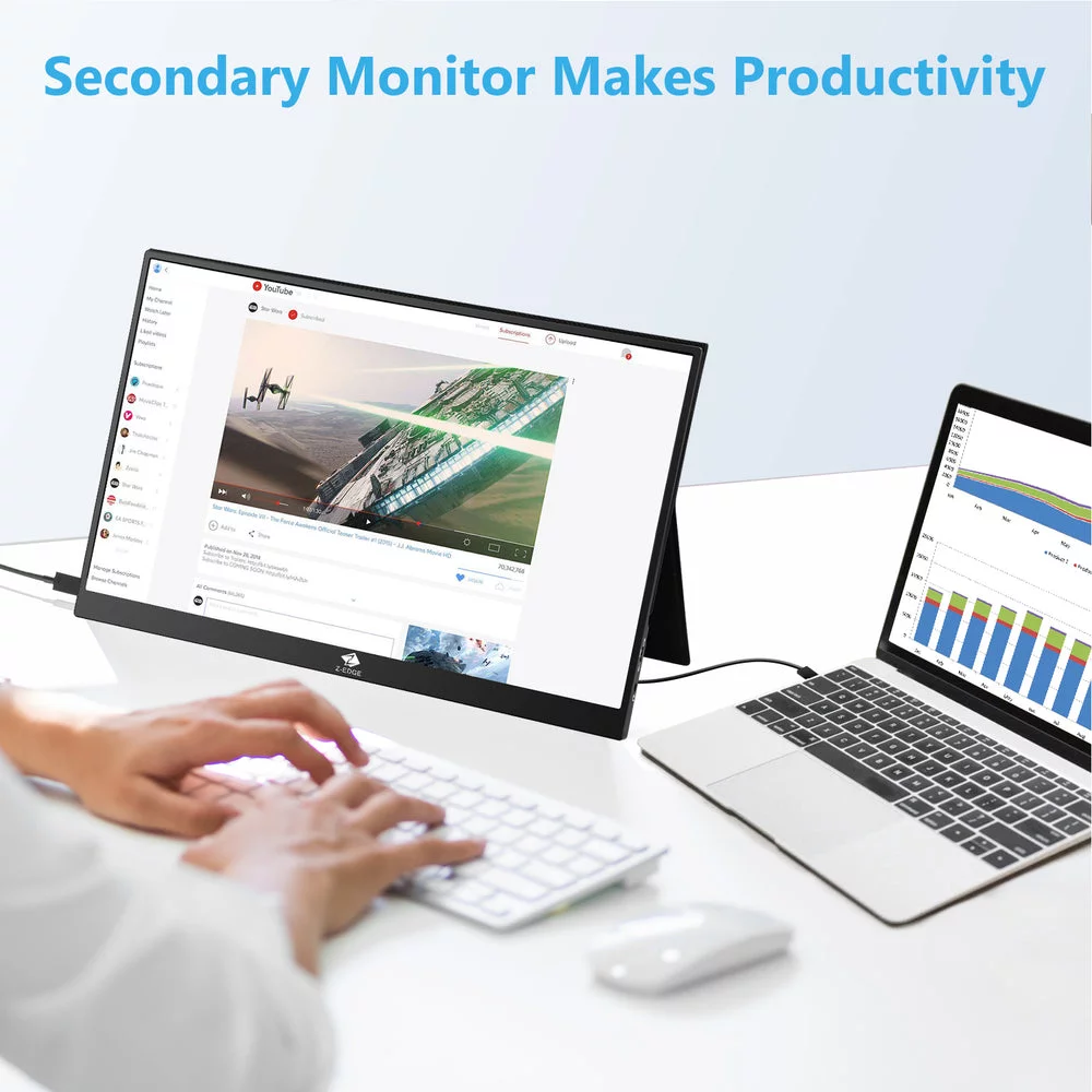 Z-Edge Portable Monitor 15.6 inch FHD IPS Secondary Monitor USB-C Port for PC Smartphone