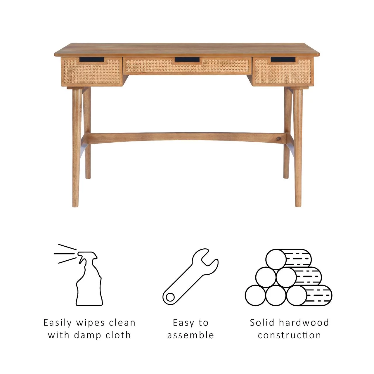 Linon Renda 3-Drawer Rattan Writing Desk, 51