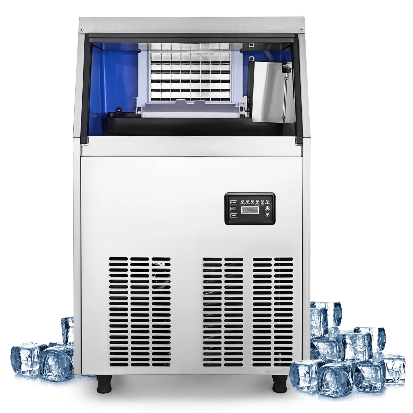 110V Commercial Ice Maker 110-120lbs/24H with 33LBS Bin, Full Heavy Duty Stainless Steel Construction, Automatic Operation, Clear Cube for Home Bar, Include Water Filter, Scoop, Connection Hose