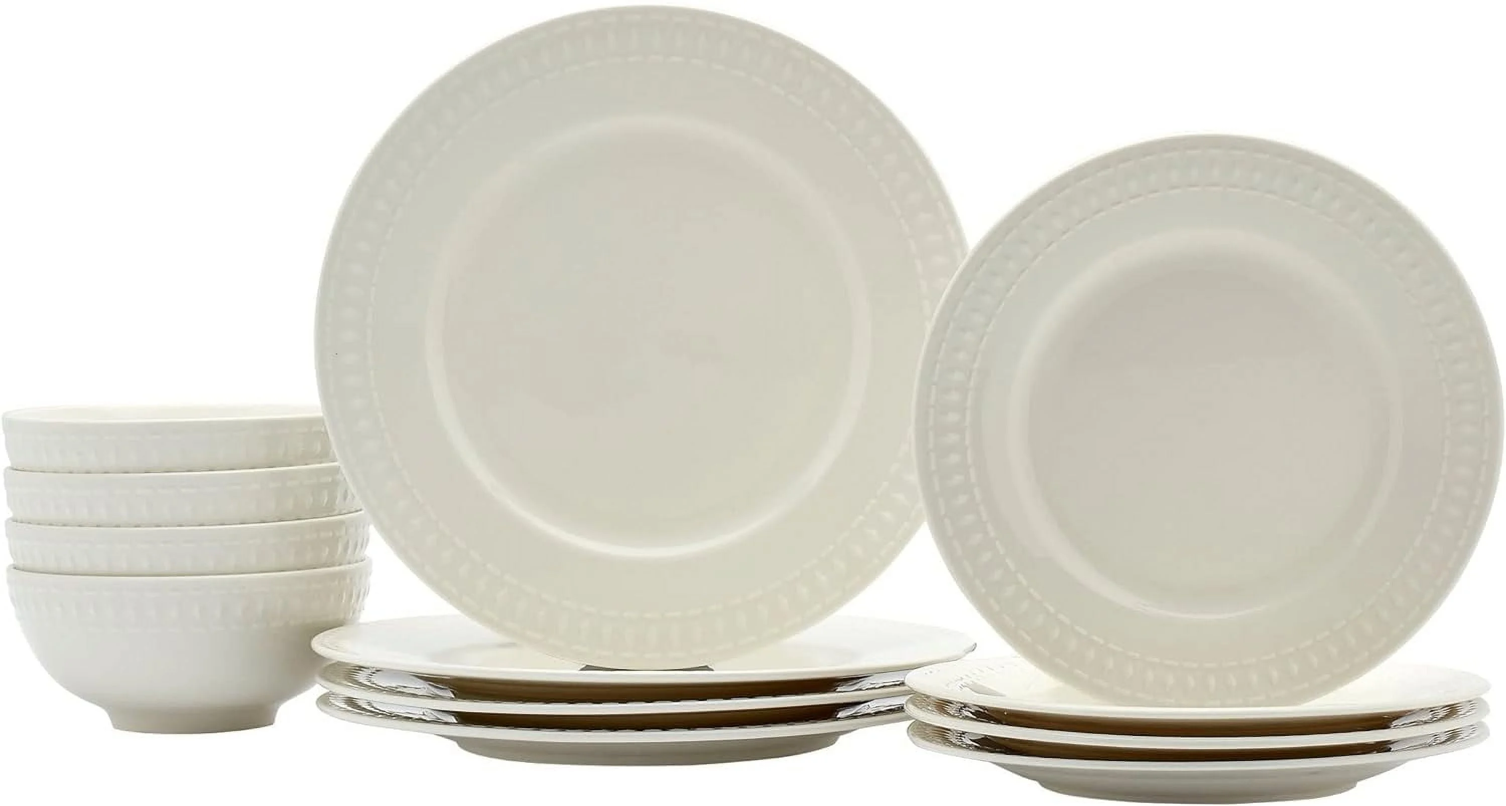 12pc Round Dinnerware Set Off/White Solid Traditional Porcelain 12 Piece Dishwasher Safe