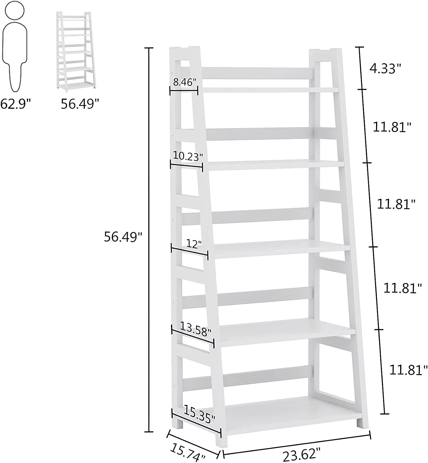 Tribesigns 5-Tier Bookshelf Modern Bookcase, 5 Shelves Ladder Shelf White
