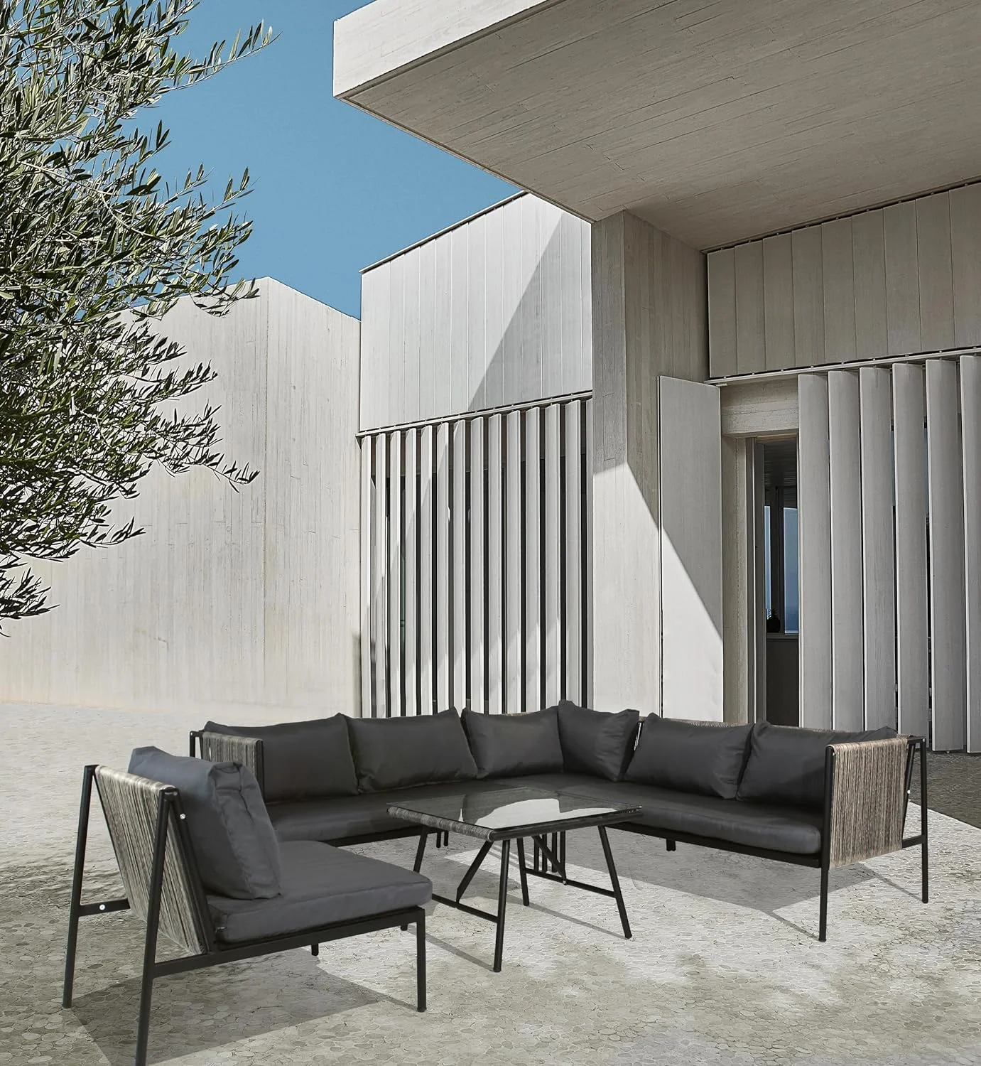 Tabaray Rattan Wicker Outdoor Furniture Set Garden Sofa Set, Garden Rattan Sofa Patio Outdoor Rattan Furniture, 5 Piece Patio Furniture Set with Cushions for Garden Backyard Poolside