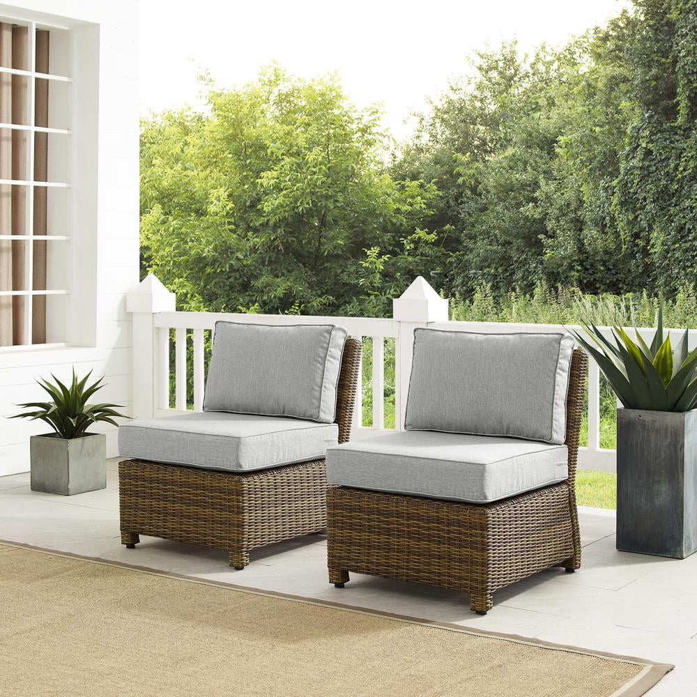 Crosley Furniture Bradenton Armless Patio Chair in Gray and Brown (Set of 2)