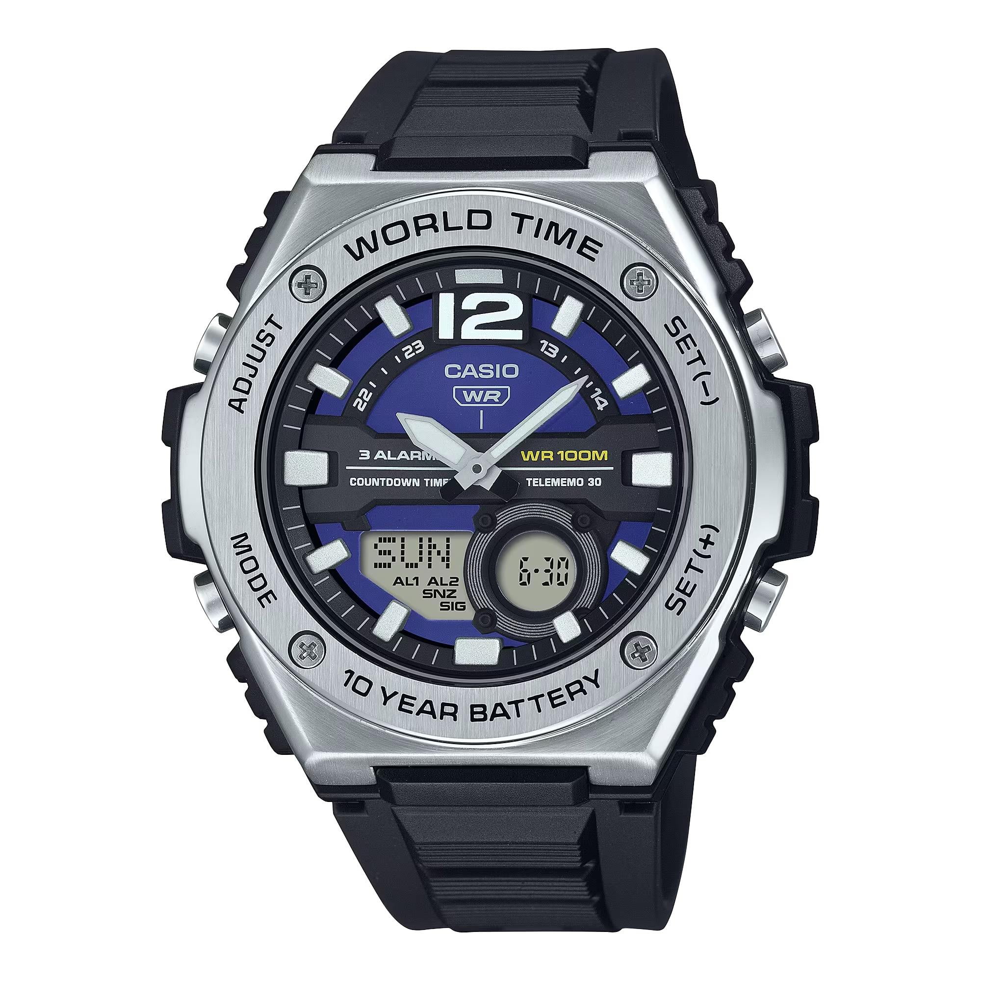 Casio Men's Analog-Digital Combination World Time Watch, Blue - MWQ-100-2AVCF