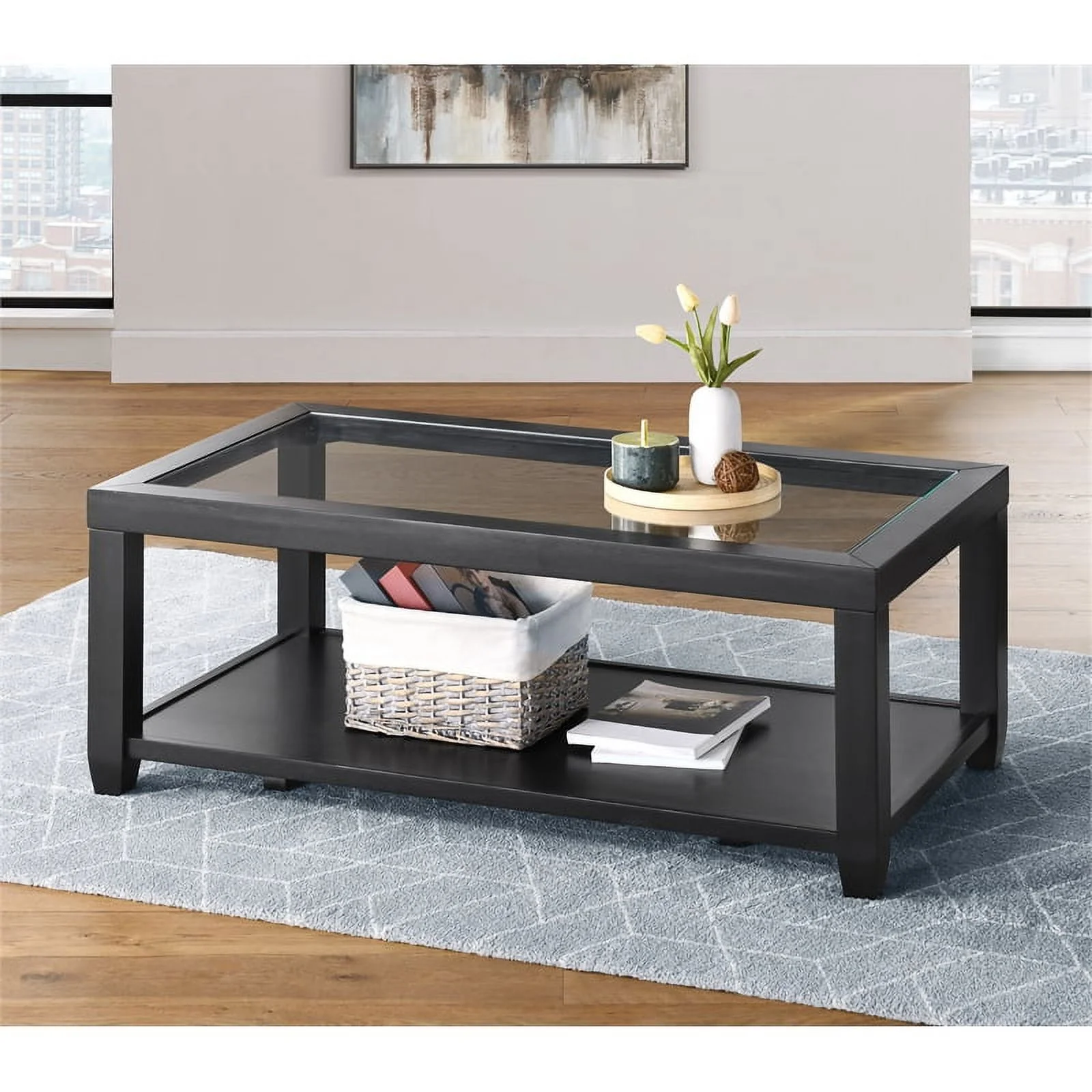 Home Square 3 Piece Set with Coffee Table and 2 End Tables in Black