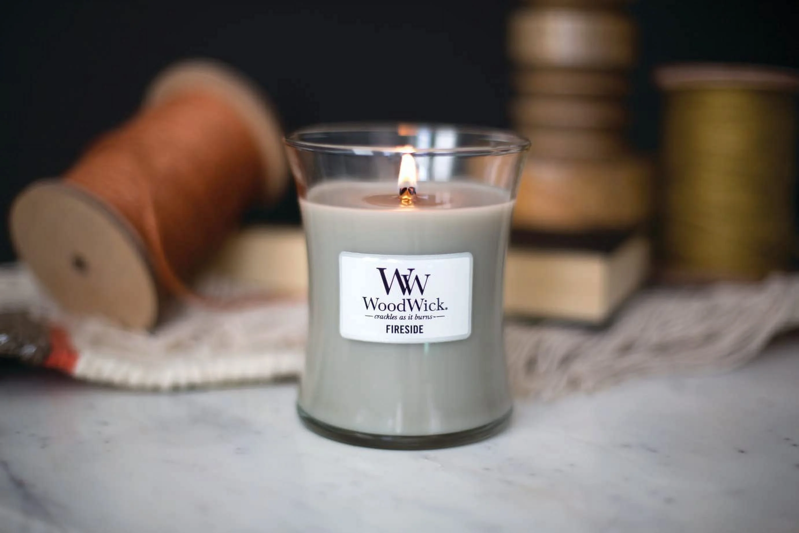 Medium Hourglass Candle, Fireside - Premium Soy Blend Wax, Pluswick Innovation Wood Wick, Made In