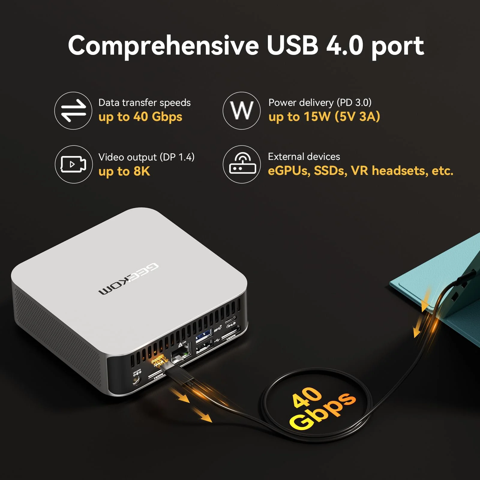 GEEKOM A8 Mini PC, AMD Ryzen 7 8845HS Mini Computers (up to 5.1GHz), 32GB DDR5 5600MHz RAM & 1TB PCIe 4.0 SSD, Windows 11 Pro Mini Desktop, AMD Ryzen AI/Radeon 780M/WiFi 6E/BT5.2/USB4/8K