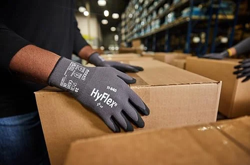 Ansell HyFlex 11-840 Ergonomic Abrasion-Resistant Nylon Spandex Nitrile Coated Industrial Gloves for Automotive, Fabrication - Small (7) Grey (3 Pairs)