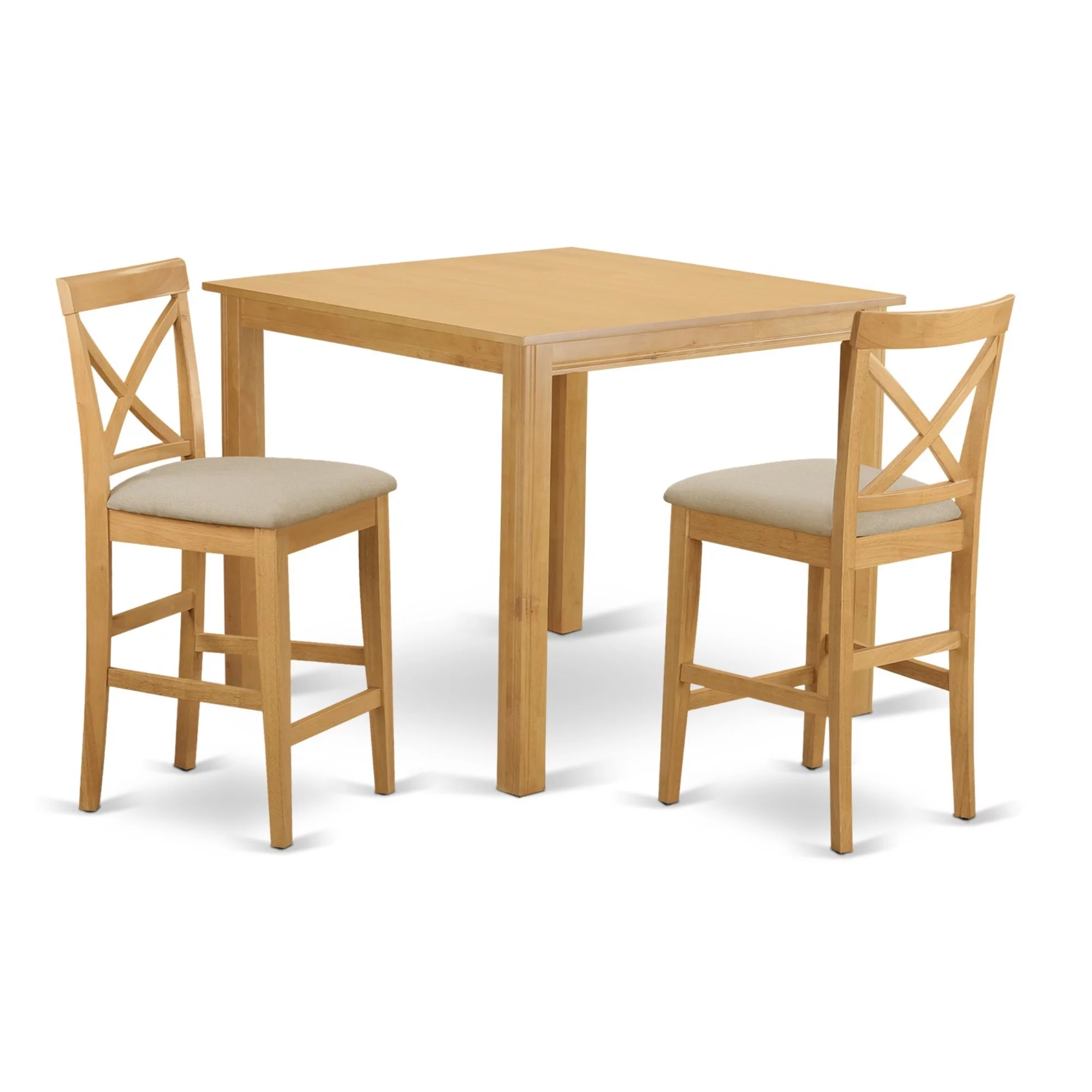 East West Furniture Cafe 3-piece Counter Height Dining Set w/ Fabric Seat in Oak