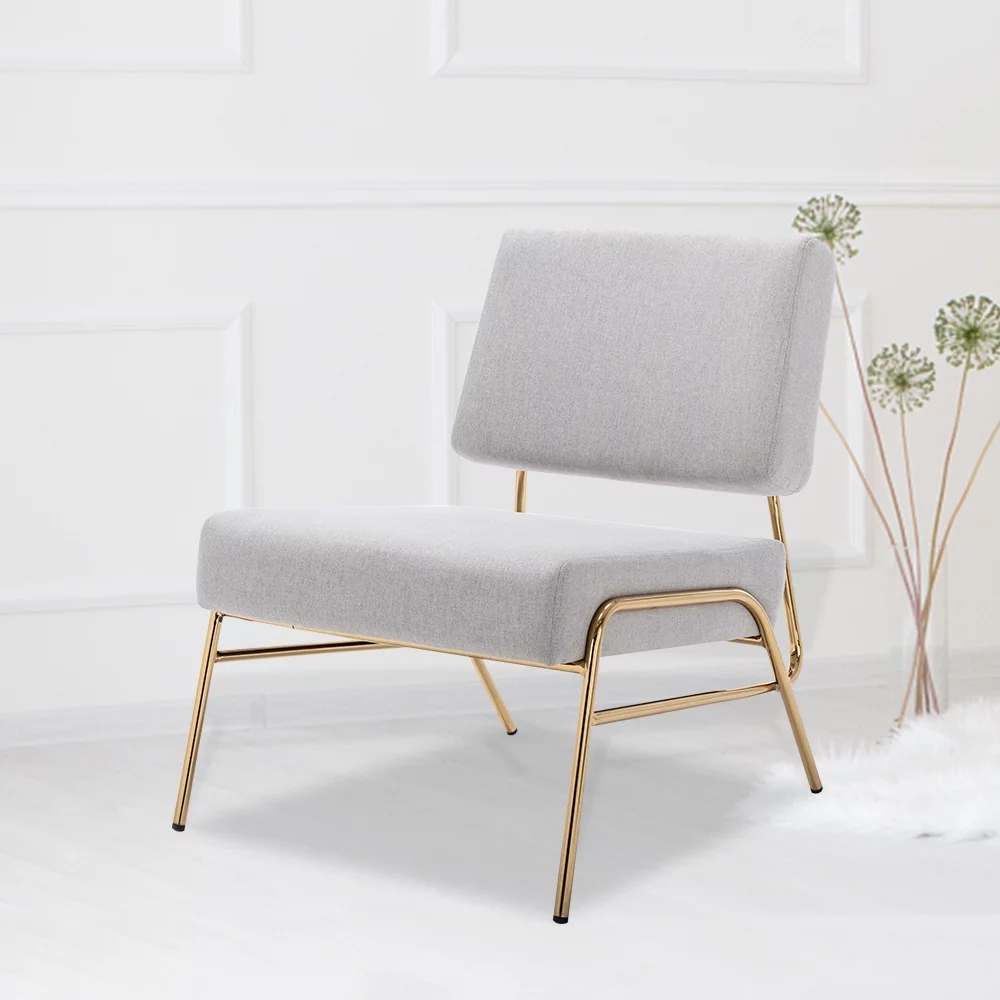 Hot selling metal frame slipper chair armless fashion high-end gray linen leisure chair