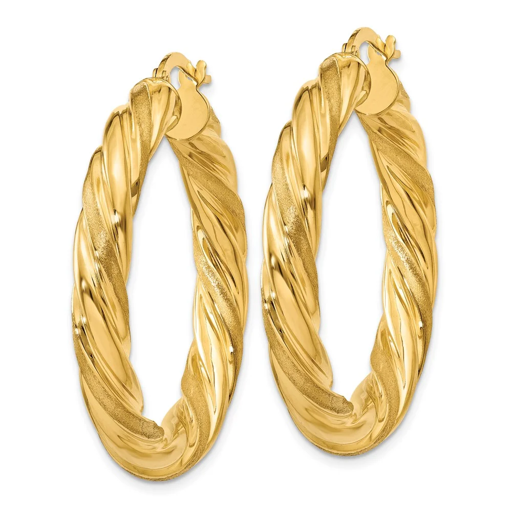 Primal Gold 14 Karat Yellow Gold Satin and Polished Twisted Hoop Earrings