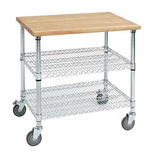 HUBERT® Kitchen Cart with Solid Wood Top Stainless Steel - 50