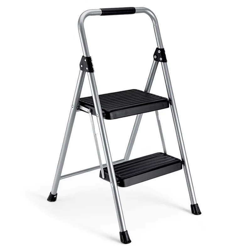 Two-Step Steel Stool with Ergonomic grip handle, 225 Lbs Capacity Folding Step Stool for Kitchen Household Office