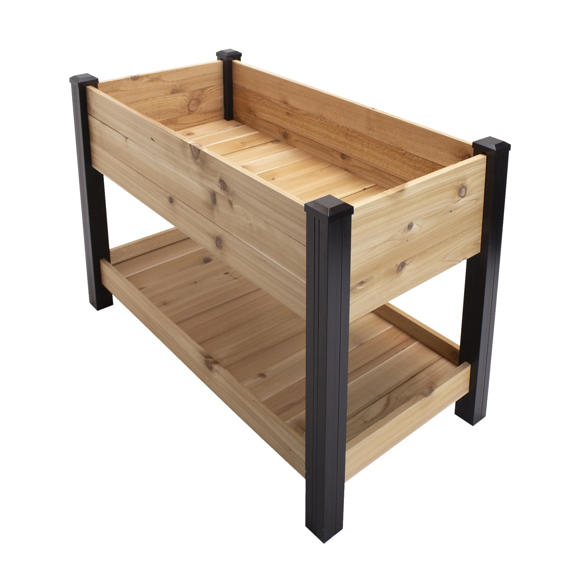 Outdoor Essentials Haven 2 ft. x 4 ft. Natural Cedar Elevated Garden Planter with Shelf (Tool Free)