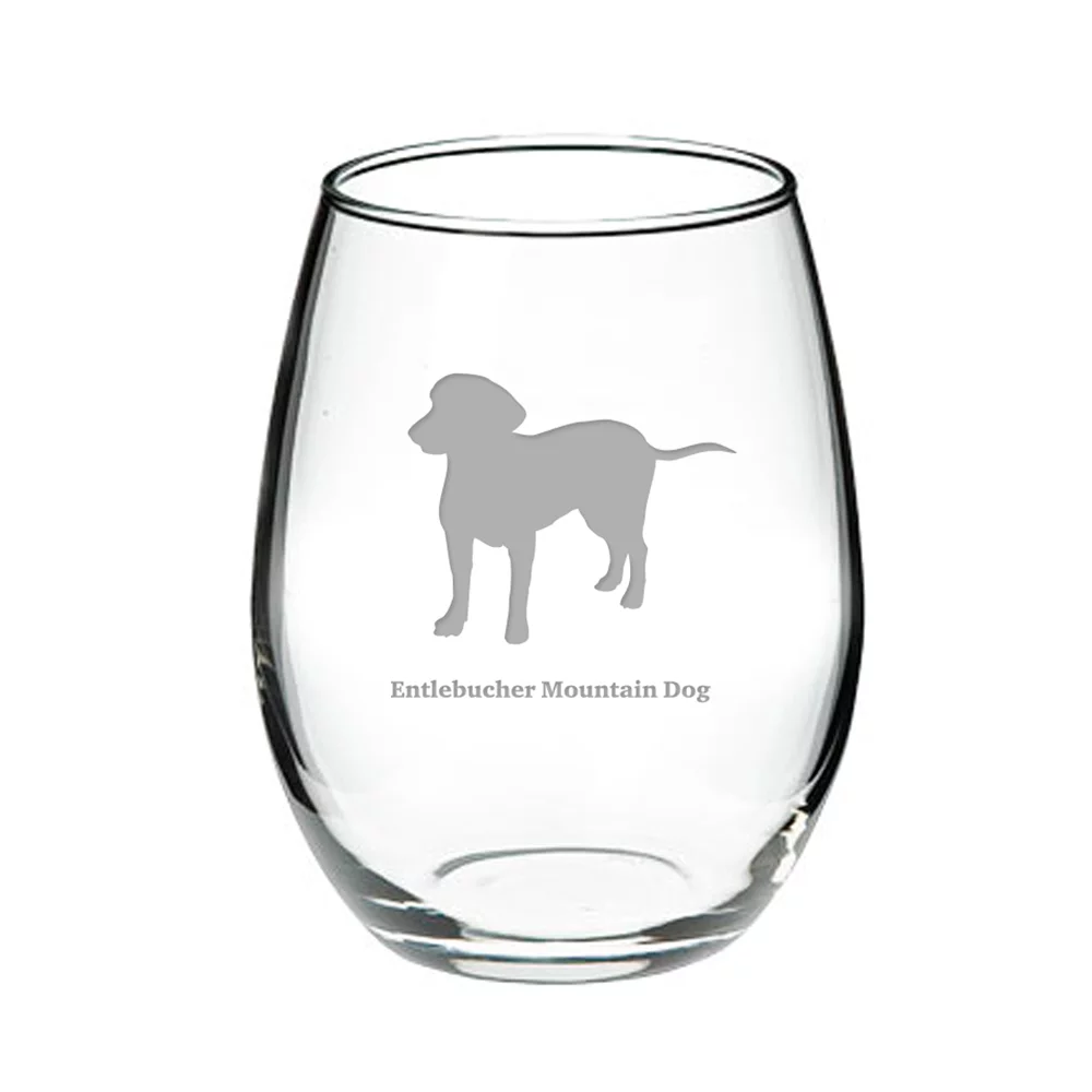 Entlebucher Mountain Dog Deep Etched Stemless Red Wine Glass