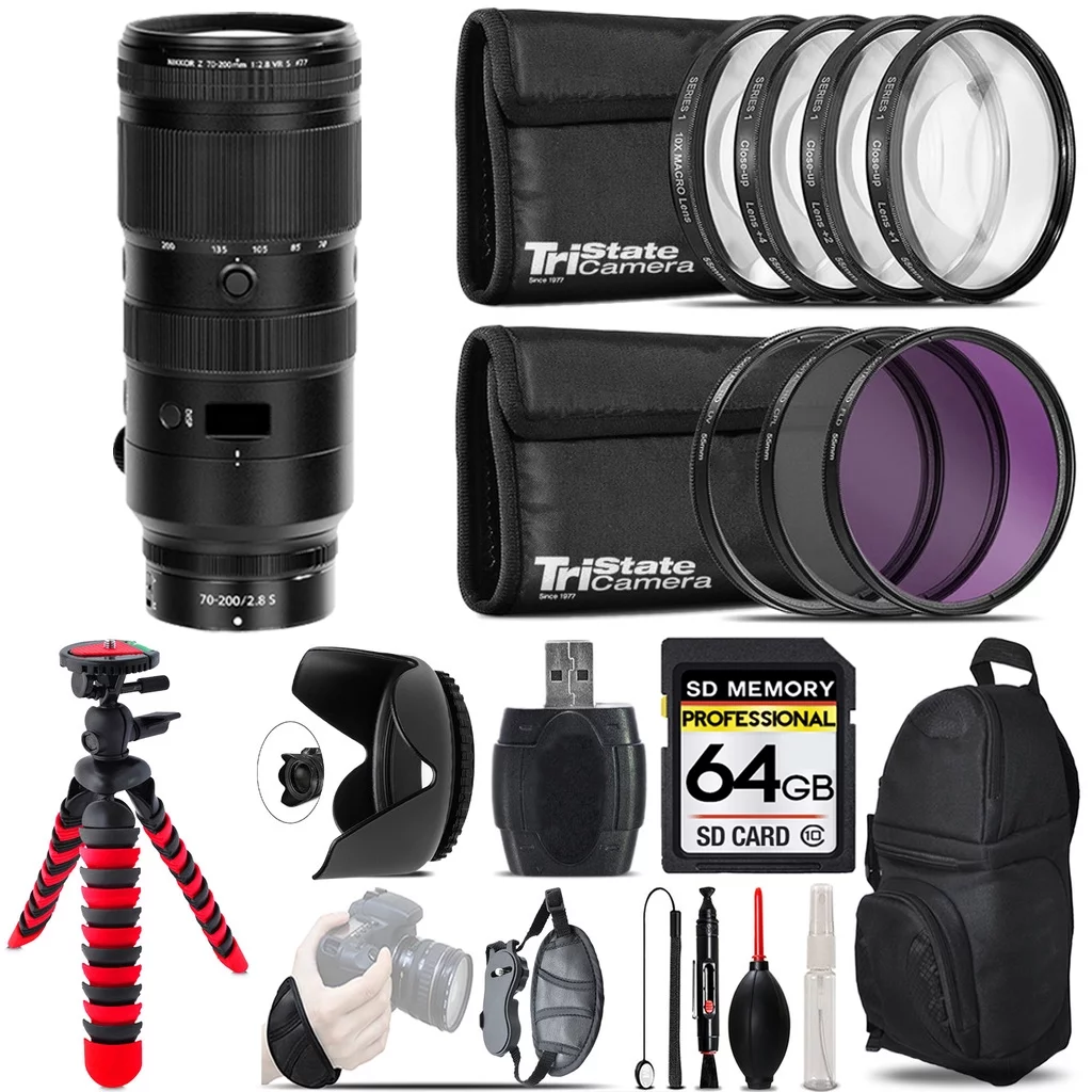 Nikon NIKKOR Z 70-200mm f/2.8 VR S Lens + Macro Filter Kit & More - 64GB Accessory Kit