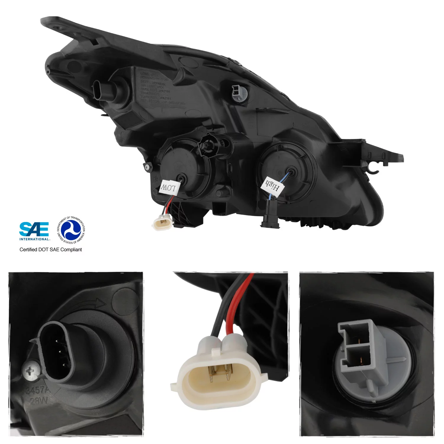 AKKON - For 2007 2008 2009 Nissan Altima 4-Door Sedan LED Strip Projector Headlight Black Housing Assembly Pair Lamps