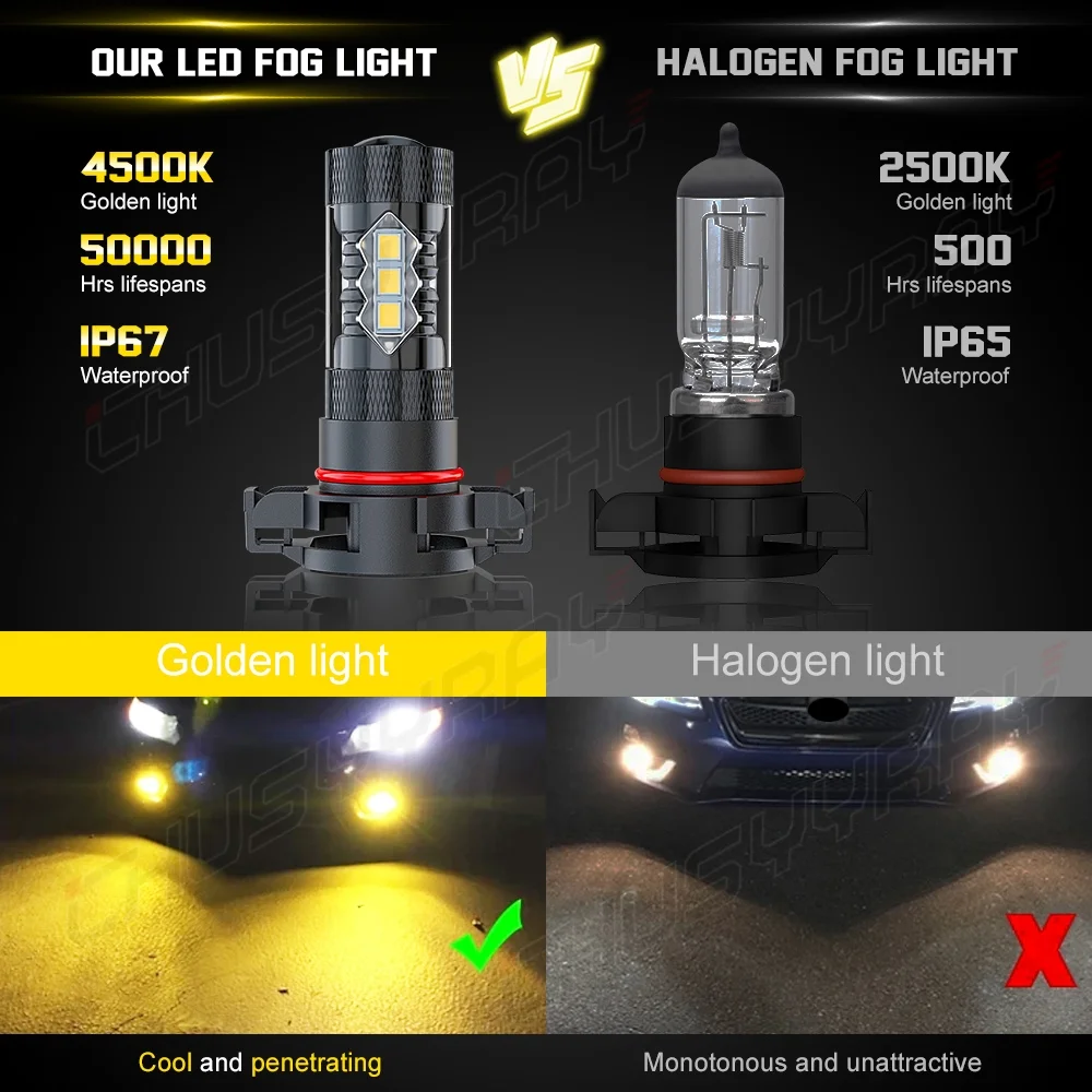 Bright White LED Headlight 9005+H11 Hi/Lo Bulb Kit + Amber H16/5202 LED Fog Light Bulbs Combo，Pack of 6