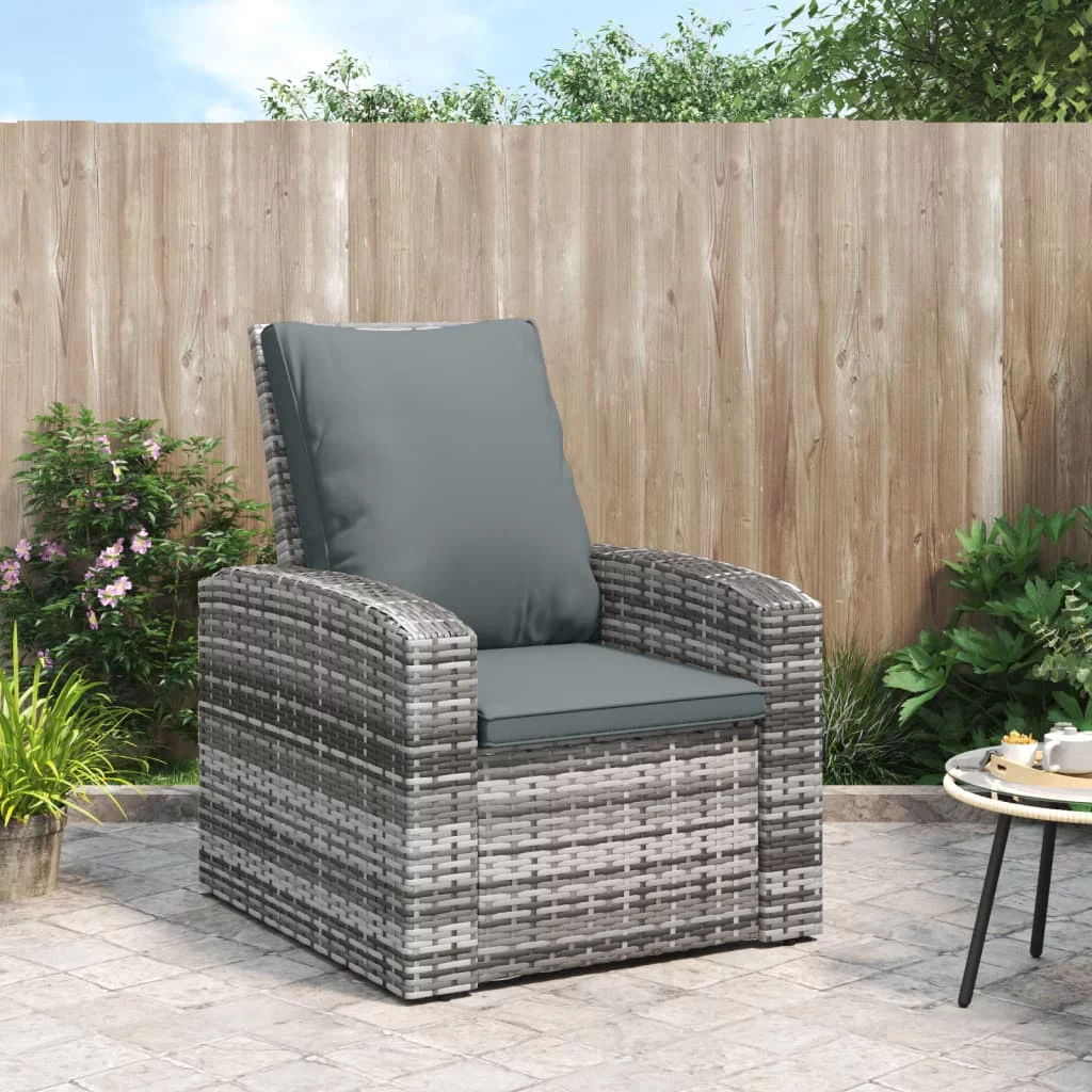 Anself Patio Reclining Chair with Cushions Gray Poly Rattan