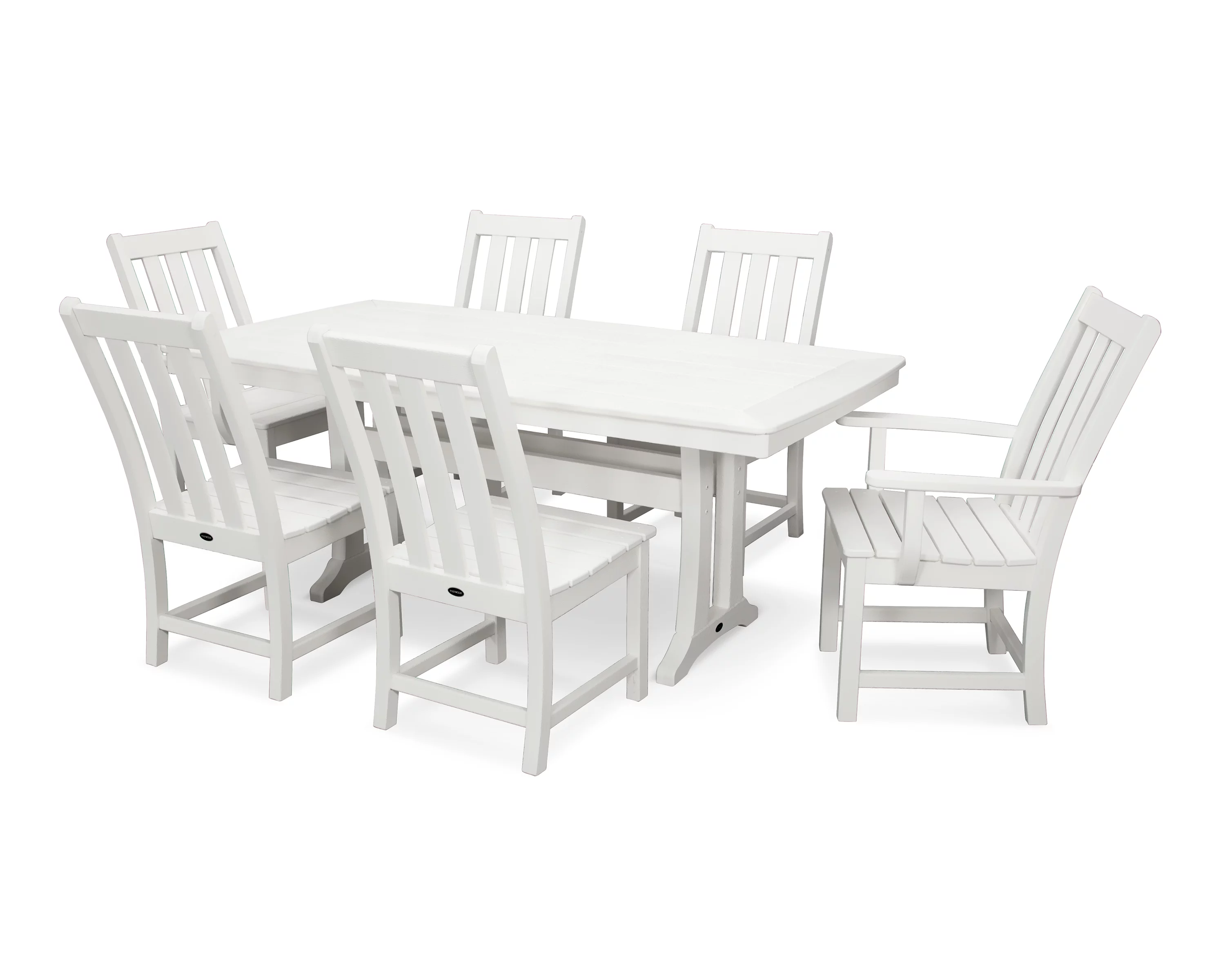 POLYWOOD Vineyard 7-Piece Nautical Trestle Dining Set in White