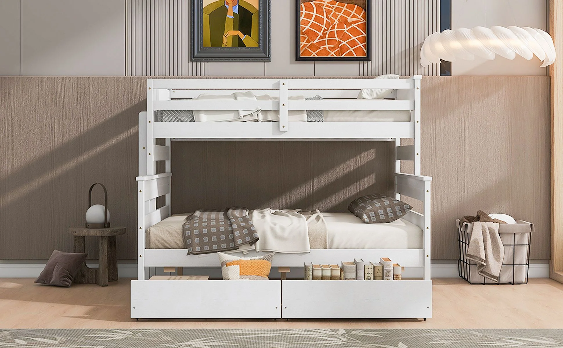CoSoTower Wood Twin Over Full Bunk Bed with 2 Drawers, White